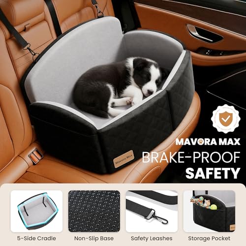 Dog Car Seat for Medium Large Dogs, 4" Memory Foam Pet Booster Seat up to 55lbs, Dog Car Bed for 2 Small Dogs with Washable Cover & Side Pockets, Non-Slip for Back Seat Trunk Picku