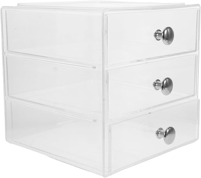 Three-layer Drawer Storage Box Makeup Organizer Desk Top Organizer Lids Included