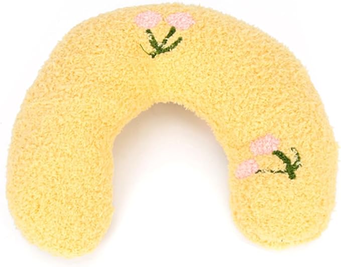 Calming Pillow for Dogs, Pet U Shape Calming Pillow Pet Neck Pillow Dog Calming Pillow for Small Dogs, Ultra Soft Fluffy Pet Calming Toy for Joint Relief Sleeping Improve Machine Washable (Yellow)