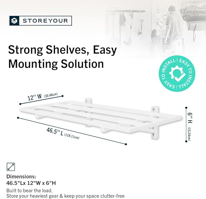 StoreYourBoard Heavy Duty Garage Shelf Wall Mount 1ft x 4ft – Wall-Mounted Shelving for Storage & Organization – Heavy Duty Garage Shelves for Tools, Bins, & Equipment – Holds 200 lbs - White