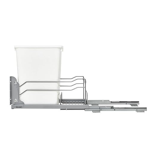 Rev-A-Shelf Pullout Trash Can for Base Kitchen Cabinets 35 Quart 8.75 Gallon with Soft-Close Slides and Rear Storage, White, 53WC-1535SCDM-111