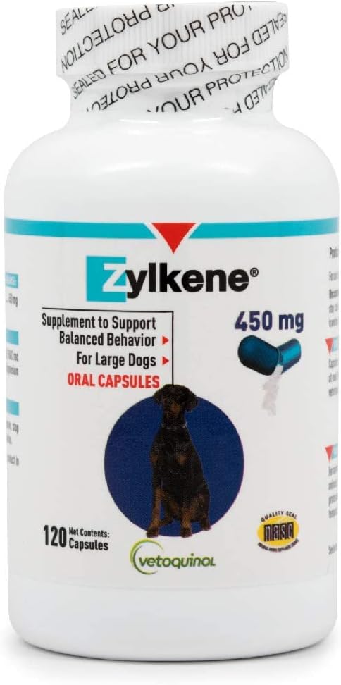 Vetoquinol Zylkene Calming Support Supplement for Large Dogs 33-132lbs, Helps Promote Relaxation and Reduce External Stress Factors, Daily Behavioral Support and Anxiety Relief for Dogs, 450mg
