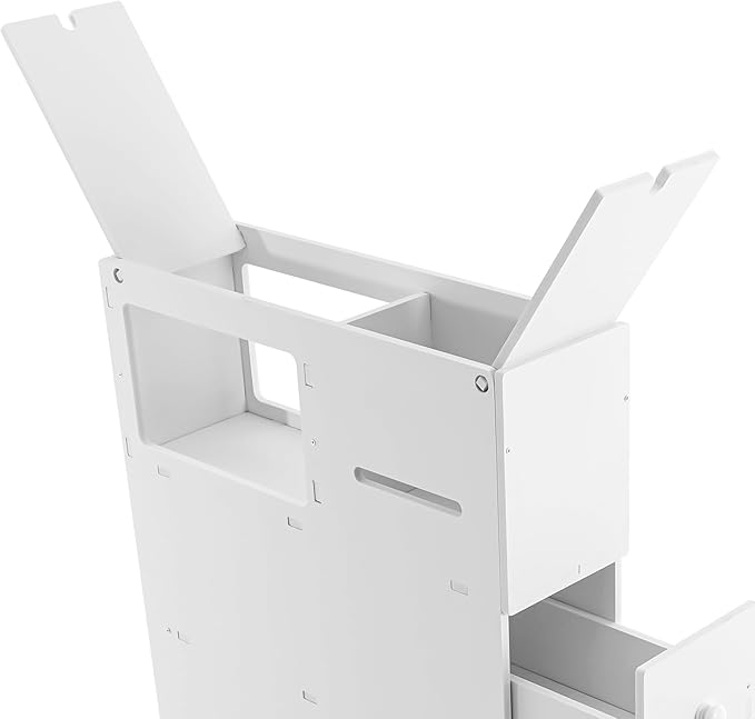 4-Tiers Small Spaces Cabinet for Bathroom, Narrow Toilet Side Organizer with Toilet Paper Slots and 2 Drawers, 4 Movable Wheels, PVC Material, BPA Free
