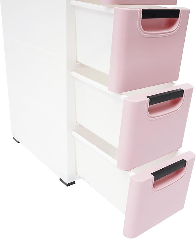 6 Drawers Plastic Storage Cabinet, Mobile Slim Utility Cart on Wheels, for Narrow Space Office Classroom Bedroom Bathroom (Pink)