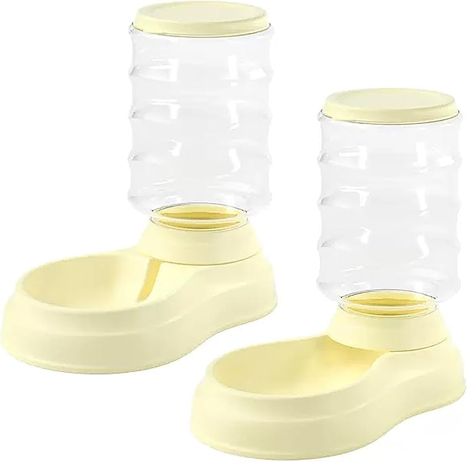Cat Food Dispenser 3L, Cat Feeder and Cat Water Dispenser Set, Automatic Feeder for Pets Dogs, Puppies, Kittens, Rabbits(Yellow)