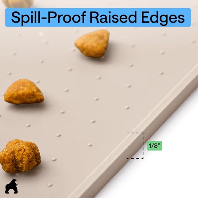 GORILLA GRIP 100% Waterproof Raised Edge BPA Free Silicone Pet Feeding Mat, Dog Cat Food Mats Contain Spills Protects Floors, Placemats for Cats and Dogs Water Bowl, Pets Accessories 32x24 Cream