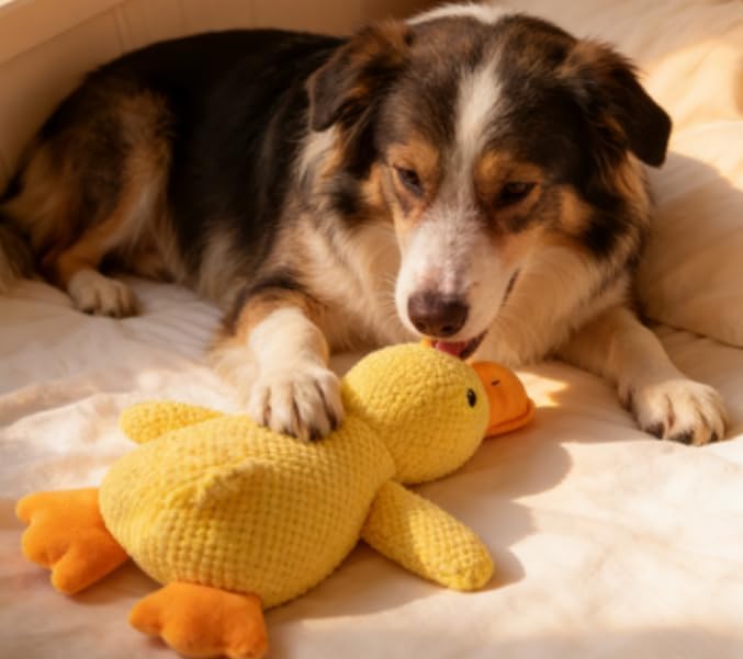 JINTONE Squeaky Plush Duck Dog Toy for Anxiety Relief, Durable Chew Duck Toy for Large Breeds & Puppies, Interactive Calming Duck Toy with Squeaker for Boredom Relief, Non-Toxic & Pet-Safe