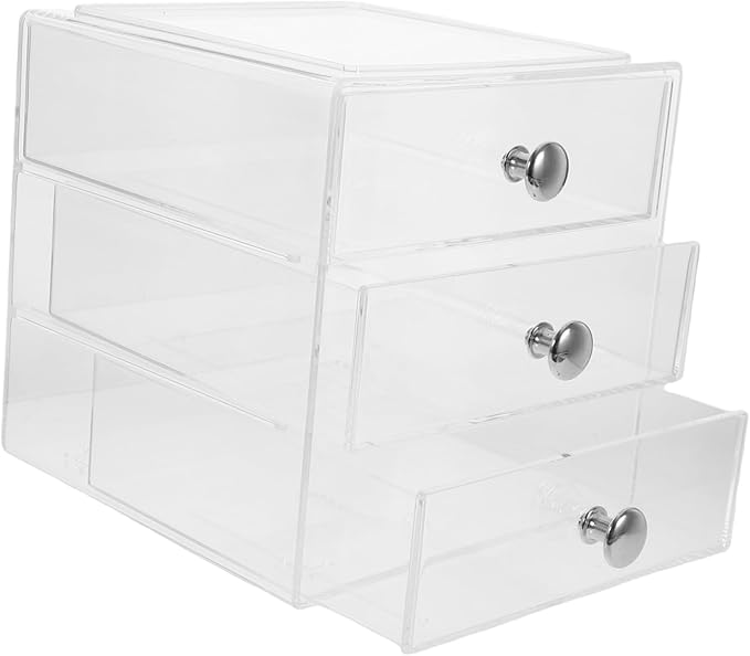 Vaguelly Clear Drawer Organizer for Makeup Jewelry Stackable Storage Box Handles for Desktop and Home Use