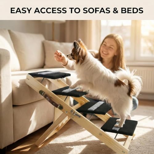 2-in-1 Indoor Pet Ramp, Wooden Folding 4-Tier Pet Stairs - Image 7