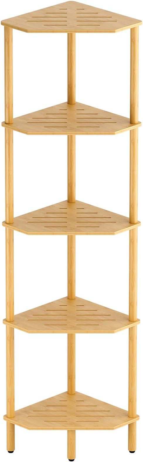 Corner Shelf, 5 Tier Bamboo Corner Bookshelf, 54" Tall Narrow Bookcase, Plant Stand, Corner Display Rack, Shower Caddy, Display Standing Shelf Organizer for Bedroom, Living Room, Kitchen, Home Office