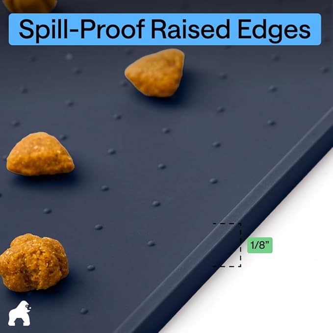 GORILLA GRIP 100% Waterproof Raised Edge BPA Free Silicone Pet Feeding Mat, Dog Cat Food Mats Contain Spills Protects Floors, Placemats for Cats and Dogs Water Bowl, Pets Accessories 28x18 Navy