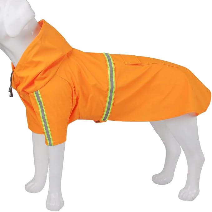 Pet Dog Raincoat Waterproof Reflective Lightweight with Adjustable Hood for Small Medium Large Dogs (Orange,XL)