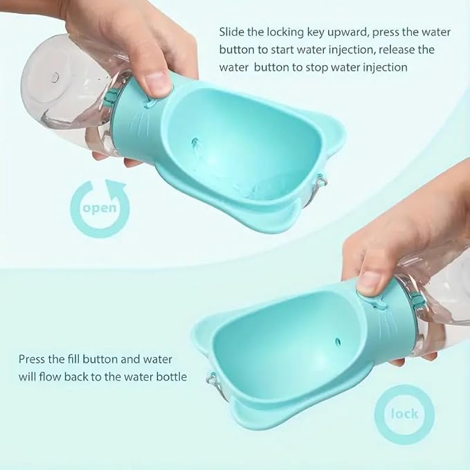 Generic Outdoor Water Bottle for Dogs, 12 OZ, Blue, 350 ml, Dog Travel Water Bottle with Food Container, Leak Proof, Portable, Durable ABS Plastic, Gravity-Fed, Pet Accessory