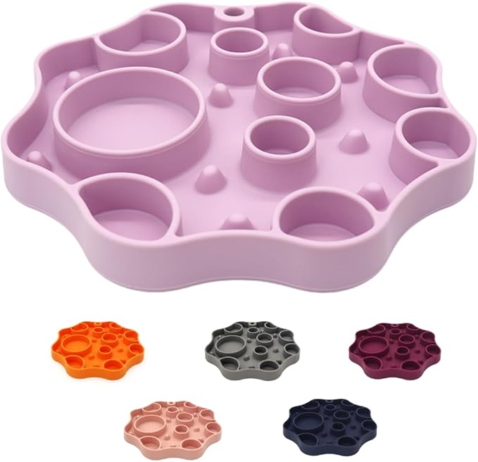 Non-Slip Slow Feeder Pet Bowl – Anti-Choking Feeding Bowl with Suction Cups for Dogs & Cats, Promotes Healthy Digestion (Purple, Bubble)