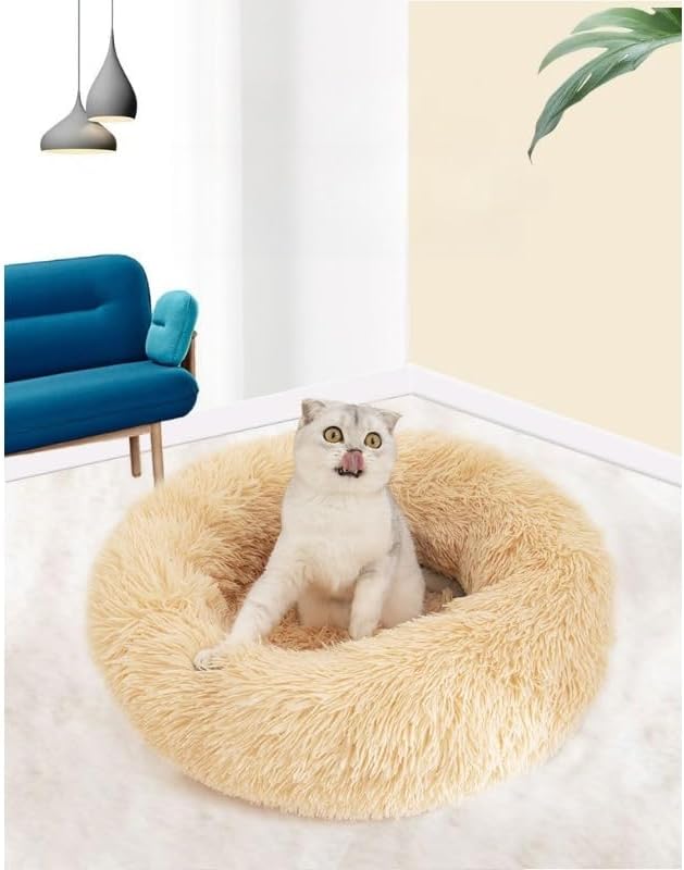 Anxiety Relief Dog Bed - Mr Fluffy Friend Anti-Anxiety Original Calming Plush Pet Bed for Chewing, Crate Training & Thunderstorm Stress (A-Brown,L-70CM)