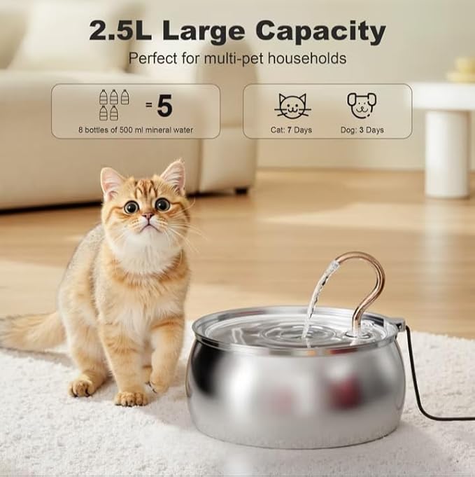 Casfuy PWS-161 Stainless Steel Swan-Neck Copper Spout Dog & Cat Water Fountain, 85-oz