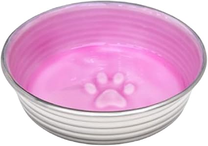 Loving Pets - Le BOL Dog Food Water Bowl Enamel Ceramic Bowl No Tip Stainless Steel Pet Bowl No Skid Spill Proof (Large, Rose)