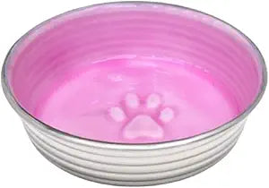 Loving Pets - Le BOL Dog Food Water Bowl Enamel Ceramic Bowl No Tip Stainless Steel Pet Bowl No Skid Spill Proof (Large, Rose)