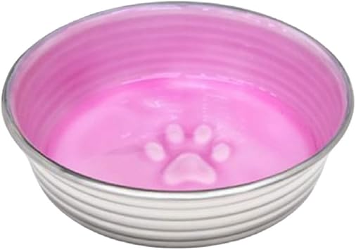 Loving Pets - Le BOL Dog Food Water Bowl Enamel Ceramic Bowl No Tip Stainless Steel Pet Bowl No Skid Spill Proof (Large, Rose)