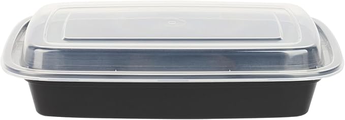 Restaurantware Asporto Microwavable To-Go Container - BPA Free PP Rectangular Take Out Food Container with Clear Plastic Lid - Catering & take out - 28 oz - Black - Plastic - Disposable - 100ct Box