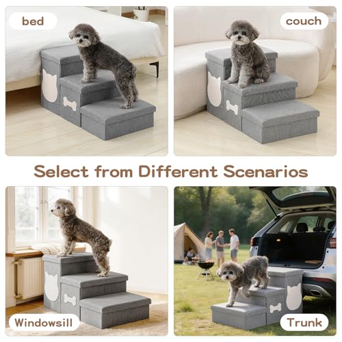 3-Step Dog Stairs for Small Dogs, Folding Dog Steps for Bed, Grey - Image 3