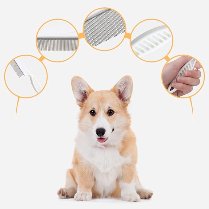 2 Pack Multifunctional Pet Comb, Upgrade Pet Grooming Brush Fine Magic Tear Stain Removal, Fine-Tooth Stainless Massage Comb Kit for Small Puppies and Dogs (Blue)