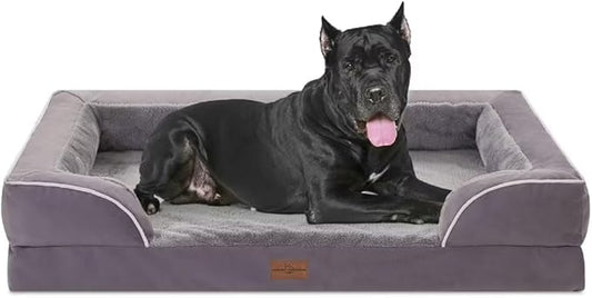 Comfort Expression Orthopedic Dog Bed for Extra Large Dogs 53x42 Inch, Waterproof Supportive Egg Crate Foam XXL Pet Bed with Removable Bolsters, Dog Couch with Washable Cover & Non-Slip Bottom, Purple