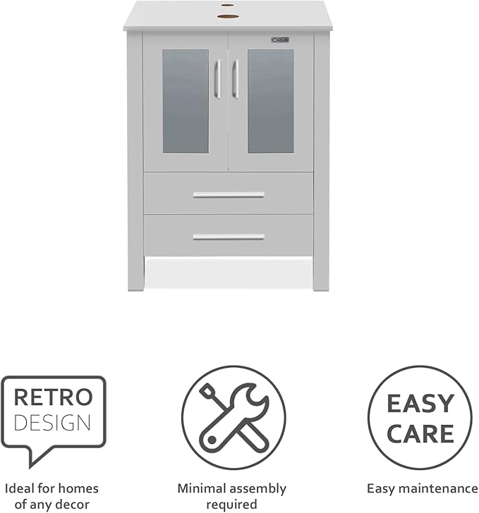 eclife 48" Modern Bathroom Vanity Sink Combo Freestanding Cabinet with Small Side Cabinet, White Black Ceramic Vessel Sink, Water Save Faucet, Drain (Gray+T03BK)