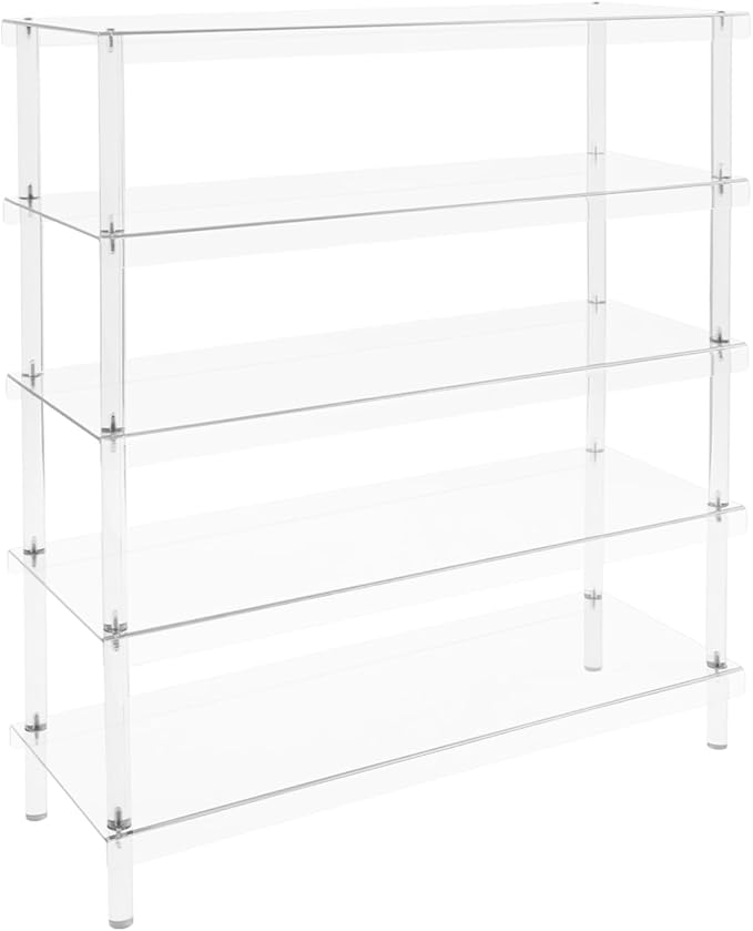 5-Tier Acrylic Shoe Rack in Clear Pink, 22 lbs per Shelf, 5mm Thick Modern Shoe Organizer for Entryway, Living Room, Closet Storage (Clear)