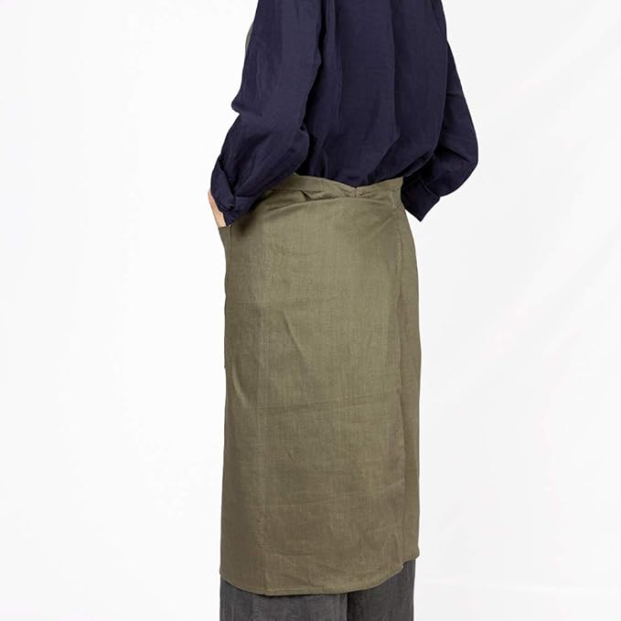 ATLINIA 100% Linen Apron with Buttons Adjustable Bib Apron with Pockets Linen Half Apron Bistro Apron