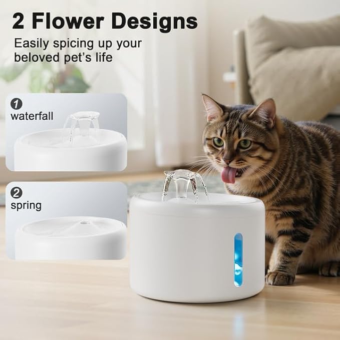 Casfuy W9 Enhanced KDF Multi-Layer Filtration Quiet Dog & Cat Water Fountain, White, 85-oz