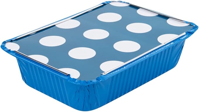 Restaurantware-16 Ounce Disposable Takeout Containers, 50 Rectangle Food Containers - With Polka Dot Lids, Blue Takeaway Container, Aluminum Delivery Container, Freezable