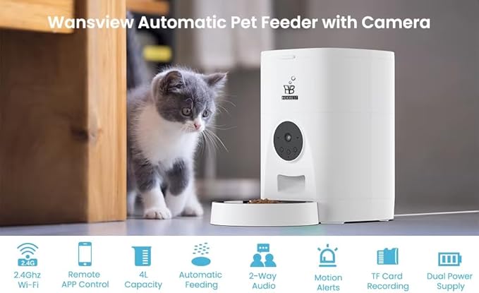 4L Automatic Pet Feeder - Smart Feeder for Cats & Dogs with 2K Camera, 2-Way Audio, App Control, Timer, and Dual Power. WiFi-Enabled, Programmable Feeding for a Healthier Pet Routine.