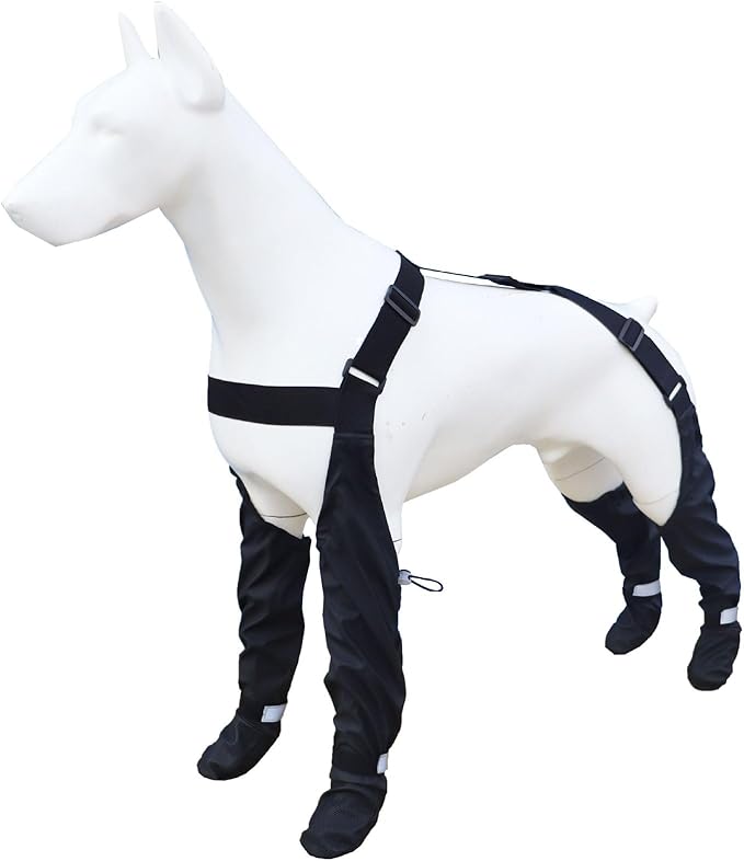 Dog Suspender Boots, Waterproof Tall Shoes Legging for Medium Large Dog, Dog Adjustable Suspender Boots for Winter Snow Rain Hiking Paws Protector