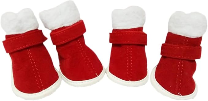 4Pcs Pet Dog Winter Shoes Red Windproof Booties Anti-Slip Paw Protectors for Dogs Outdoor Snow Mud Protection