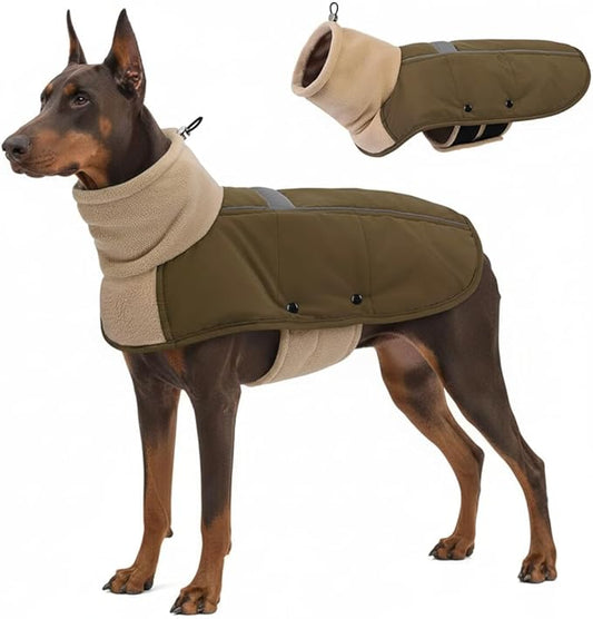 ASENKU Dog Coat, Dog Winter Jackets with Fleece Turtleneck, Windproof, Reflective Pet Snow Jacket for Cold Weather, Coats for Large Size Dogs Army Green, XXL