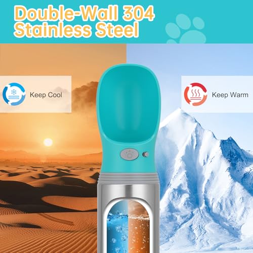 Portable Dog Water Bottle, 14 OZ Stainless Steel Pet | Travel Essentia - Image 4
