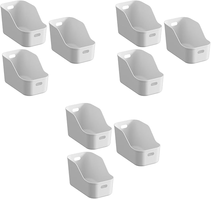 White Plastic Bins/Storage Organizers - Pantry Baskets, Bins for Shelves, Organizer and Storage for Bathroom, Bedrooms, Kitchens and More - Medium Size (9 Pack)