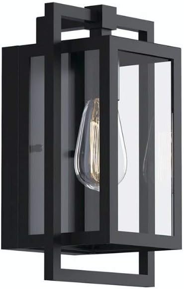 Kichler Goson 12" Outdoor Wall Light in Black, 1-Light Modern Exterior Wall Lantern with Clear Glass for Porch, Patio, Garage, (12" H x 7" W x 6" L), 59085BK