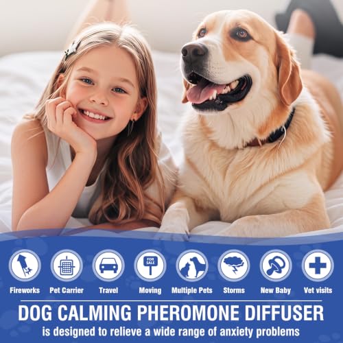 Dog Calming Pheromones Diffuser 6 in 1 Kit Appeasing Pheromone Diffuser to Calm (2 Plug in+4 x48ml Refill) for Anxiety Relief Reduce Aggression Fighting Barking Stress 120 Day Supply