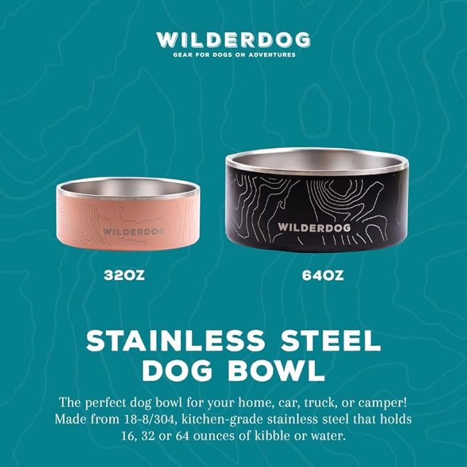 Wilderdog Slow Feeder & Stainless Steel Dog Bowl Set – Seafoam 64 oz BPA-Free Kitchen-Grade Steel with Non-Slip Base – Feeder Promotes Healthy Digestion – Fits 7"+ Bowls – Dishwasher Safe