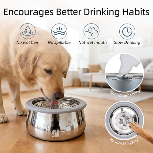 3L/0.8 Gallon No Spill Water Bowl for Dogs, Double-Wall Stainless Steel Slow Water Dog Bowls, Splash-Proof Vacuum Float, Dishwasher Safe for Large Medium Dogs - Image 8