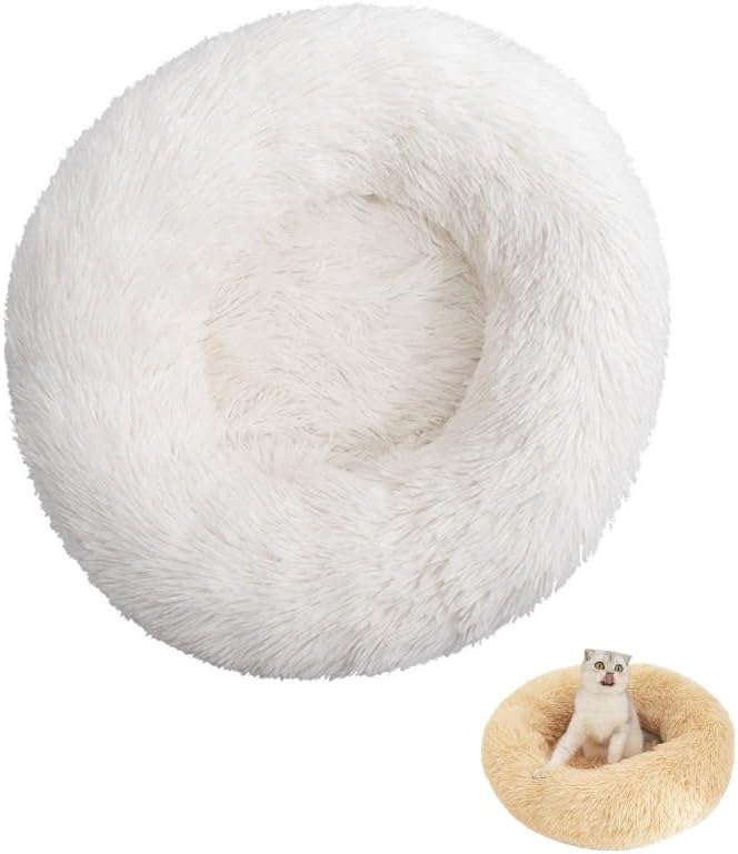 Anxiety Relief Dog Bed - Mr Fluffy Friend Anti-Anxiety Original Calming Plush Pet Bed for Chewing, Crate Training & Thunderstorm Stress (White,XL-80CM)