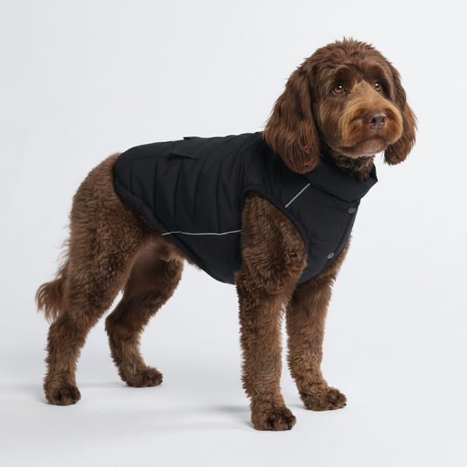 Spark Paws Dog Winter Jacket, Water-Resistant Coat, Warm Reflective Windproof Fleece-Interior, for Medium and Large Dogs - Black - XXL