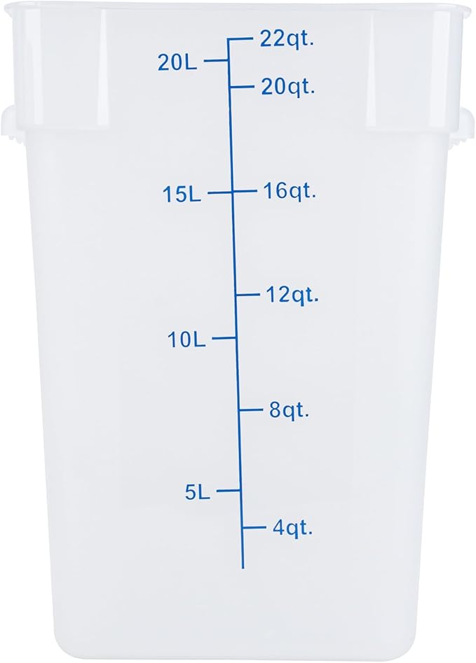 Restaurantware Food Storage Container 10 Pack of 22 qt Plastic Kitchen Storage Bin with Volume Markers Space-Efficient Design Dishwasher-Safe Polypropylene Translucent