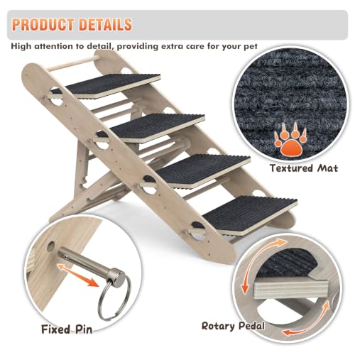 Dog Ramp for Bed, Foldable 15"x34" Solid Wood Pet Stairs - Image 4