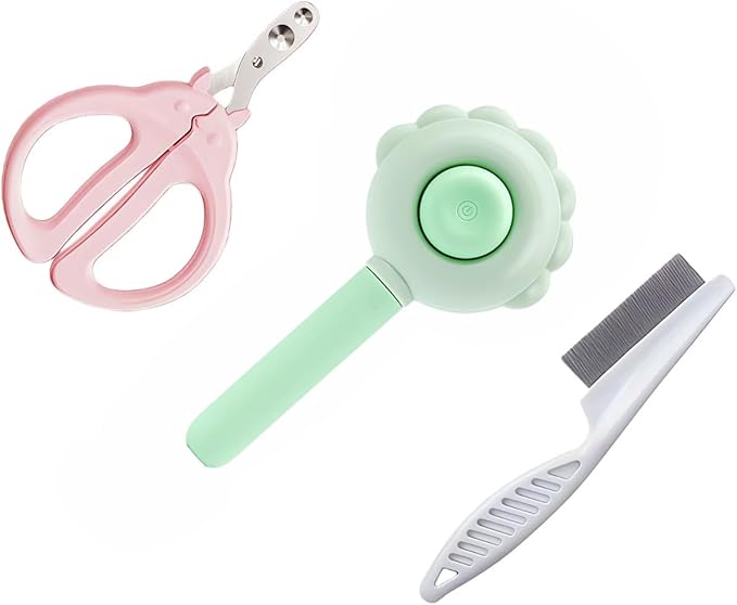 3-Set Self-Cleaning Pet Grooming Brush - Deshedding Tool for Dogs & Cats, Skin Friendly Hair Remover for Long & Short Haired Pets, Professional Dog & Cat Brush for Shedding Control(Green)