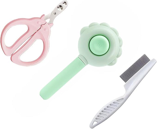 3-Set Self-Cleaning Pet Grooming Brush - Deshedding Tool for Dogs & Cats, Skin Friendly Hair Remover for Long & Short Haired Pets, Professional Dog & Cat Brush for Shedding Control(Green)