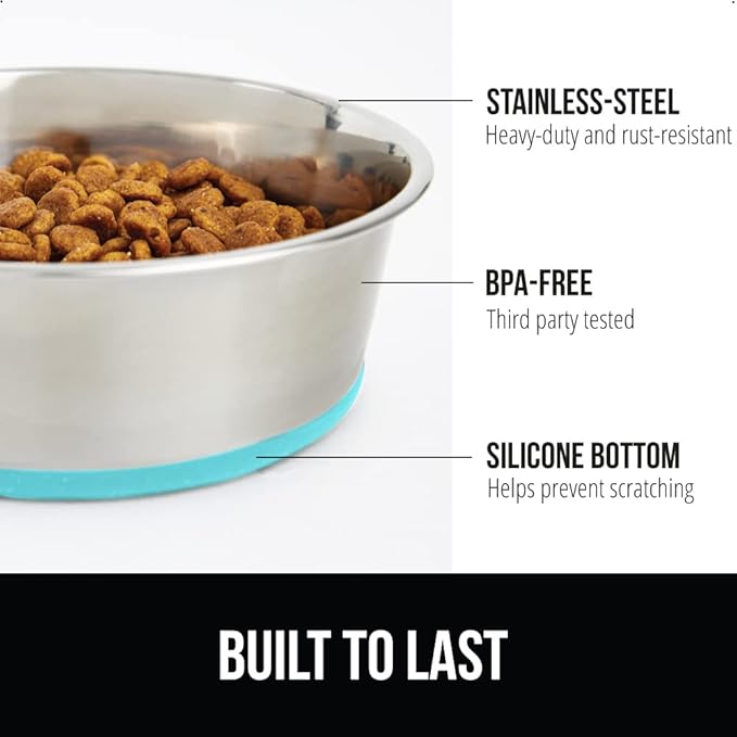 Gorilla Grip Dog Bowl Set of 2 and Slow Feeder Dog Bowl, Pet Bowls 2 Cups Stainless Steel, Pet Bowls 2 Cups Prevent Overeating, Both in Turquoise, 2 Item Bundle