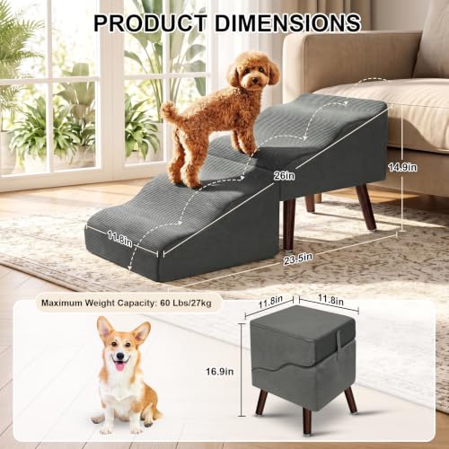 Dog Stairs for Small Dogs, 14.9" H 2-in-1 Foldable Pet - Image 3